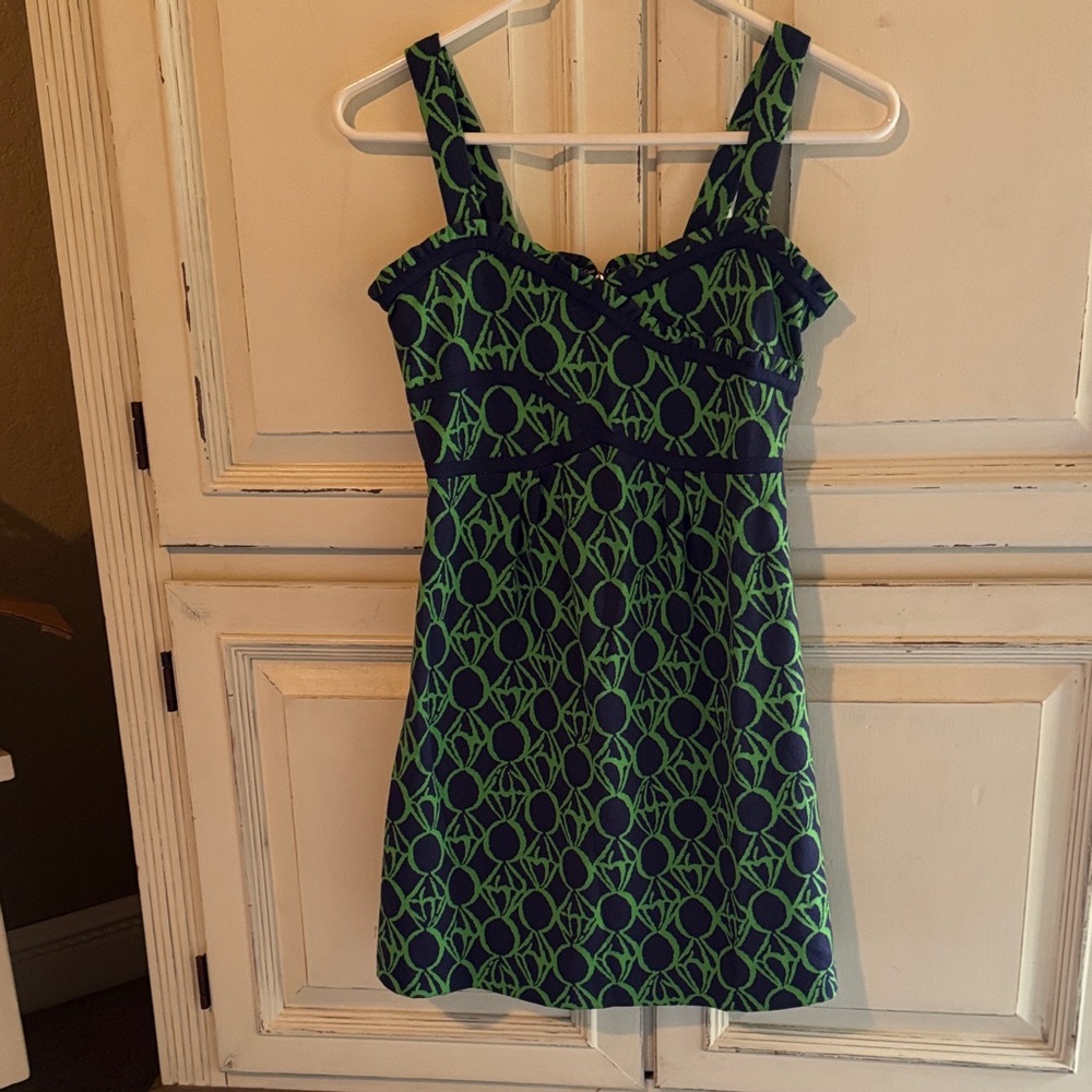 Lilly Pulitzer Navy and Green Mini Dress Size 00 NWT